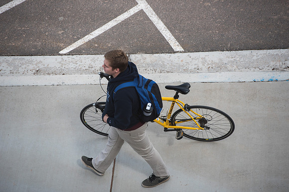 Students get back to school and begin their studies in the Science and Technology Building.