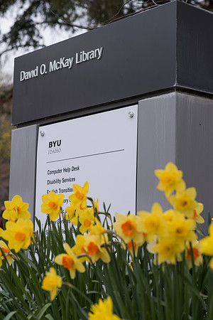 The sign by the David O. McKay Library. 2017