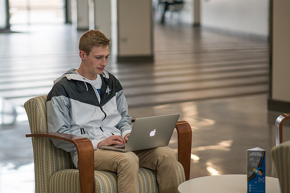 Taylor Williams studies in the Science and Technology Center on the BYUI campus. 2017