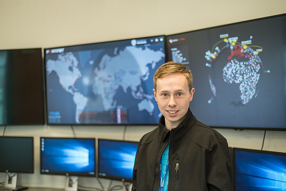 Jordan Jenkins works at the Cyber Security Lab in the Science and Technology Center. 2017