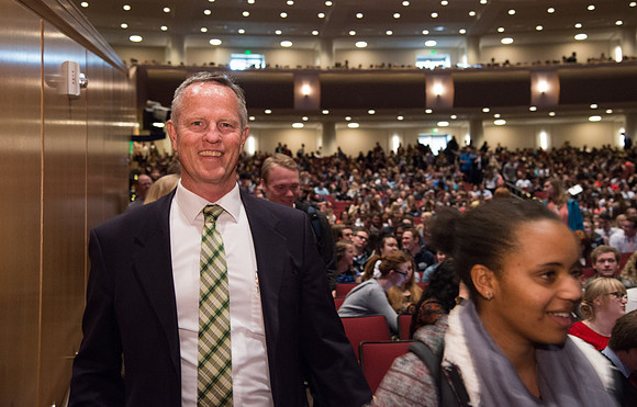 Students and employees gather in the BYU-Idaho Center for the first devotional of Spring 2107 semester.