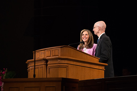 President henry J Eyring and his wife Kelly speak to Students and employees in the BYU-Idaho Center, the first devotional of Spring 2107 semester.
