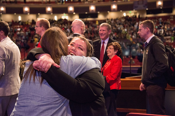 President henry J Eyring and his wife Kelly speak to Students and employees in the BYU-Idaho Center, the first devotional of Spring 2107 semester.