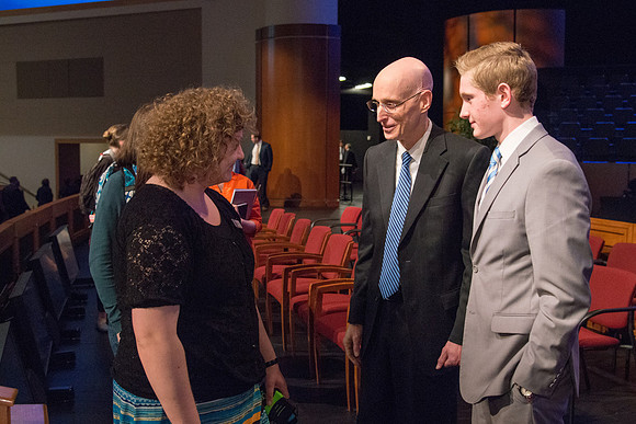 President henry J Eyring and his wife Kelly speak to Students and employees in the BYU-Idaho Center, the first devotional of Spring 2107 semester.