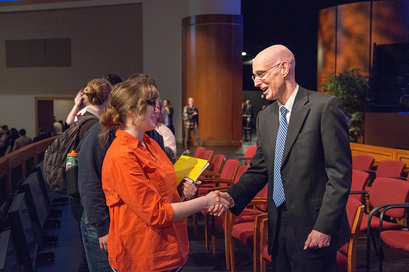 President henry J Eyring and his wife Kelly speak to Students and employees in the BYU-Idaho Center, the first devotional of Spring 2107 semester.