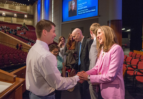 President henry J Eyring and his wife Kelly speak to Students and employees in the BYU-Idaho Center, the first devotional of Spring 2107 semester.