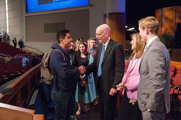 President henry J Eyring and his wife Kelly speak to Students and employees in the BYU-Idaho Center, the first devotional of Spring 2107 semester.