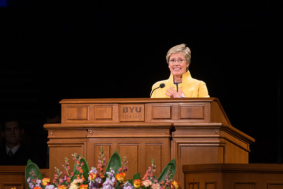 Sister Rosemary Wixom speaks at Devotional.