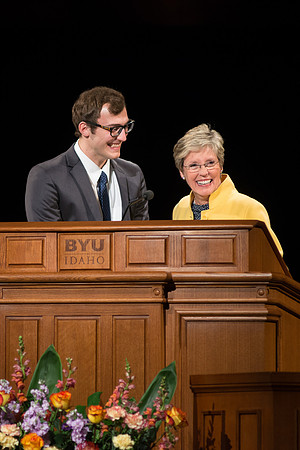 Sister Rosemary Wixom speaks at Devotional.