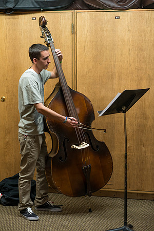 Back to Shool April 2014. Practicing the bass violin.