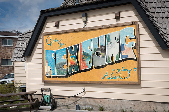 A sign on the side of the Burg in Rexburg. 2017