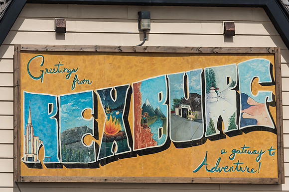 A sign on the side of the Burg in Rexburg. 2017