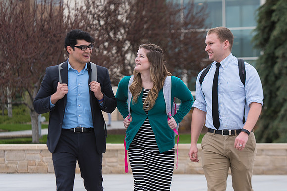 Students walk to class in the Taylor Quad.