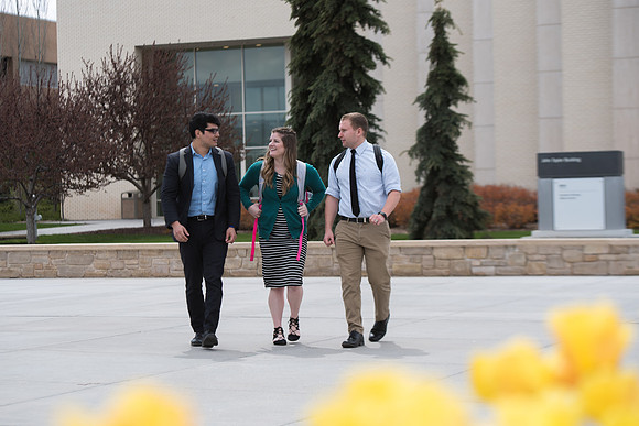 Students walk to class in the Taylor Quad.