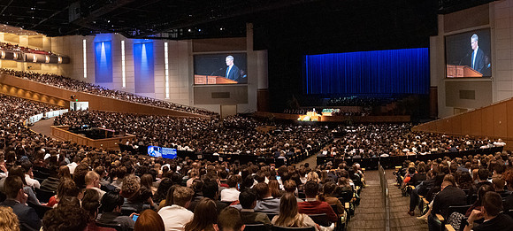 Elder David A. Bednar speaking during devotional at BYU-Idaho.