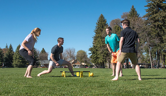 Students play "Spike Ball" at Porter Park.