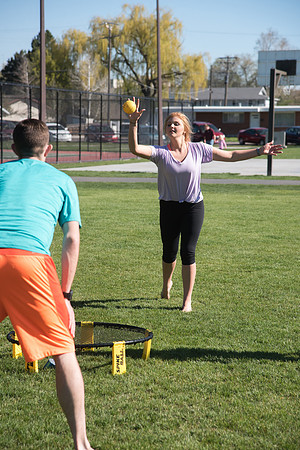Students play "Spike Ball" at Porter Park.
