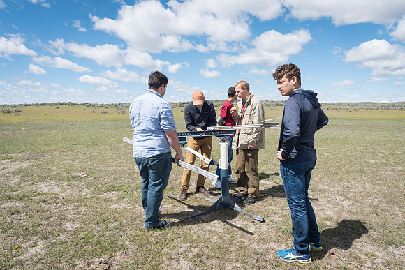 The Rocket Team from the Mechanical Engineering Department gather together to prepare for their rocket launch.
