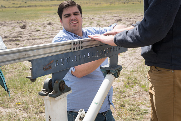 The Rocket Team from the Mechanical Engineering Department gather together to prepare for their rocket launch.