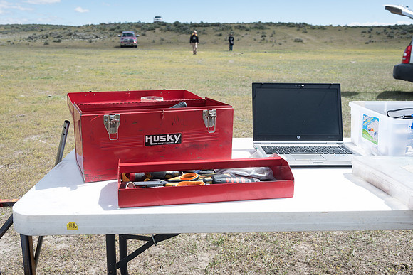 The Rocket Team from the Mechanical Engineering Department gather together to prepare for their rocket launch.
