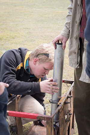 The Rocket Team from the Mechanical Engineering Department gather together to prepare for their rocket launch.