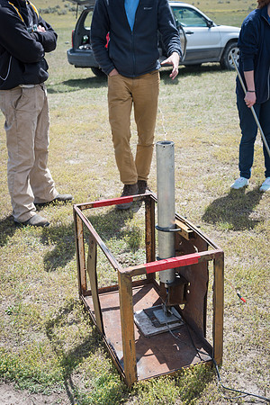 The Rocket Team from the Mechanical Engineering Department gather together to prepare for their rocket launch.