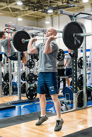 Biology Instructor Joseph Anderson training in the BYU-Idaho Fitness Center.