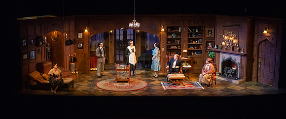 Drama dress rehearsal for the Blithe Spirit play in the Snow theater.