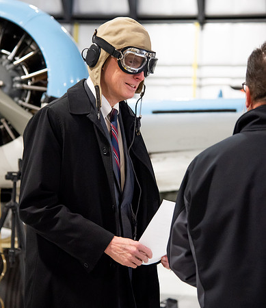 BYUI President and Sister Eyring film their devotional promotional video for Spring 2021 semester with the help of the University Relations team in the Legacy Flight Museum.