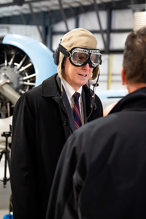 BYUI President and Sister Eyring film their devotional promotional video for Spring 2021 semester with the help of the University Relations team in the Legacy Flight Museum.
