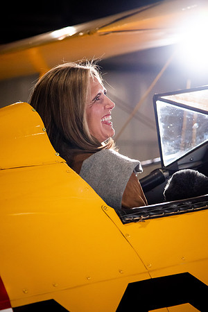 BYUI President and Sister Eyring film their devotional promotional video for Spring 2021 semester with the help of the University Relations team in the Legacy Flight Museum.