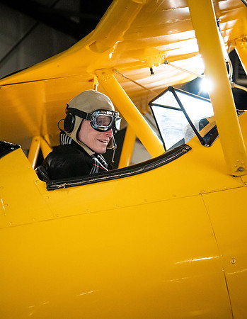 BYUI President and Sister Eyring film their devotional promotional video for Spring 2021 semester with the help of the University Relations team in the Legacy Flight Museum.