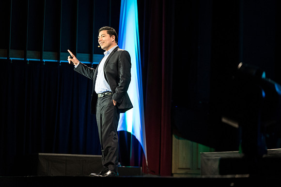 Carlos Carrasco, a product marketing manager for Microsoft, speaks at Power to Become. Spring 2017