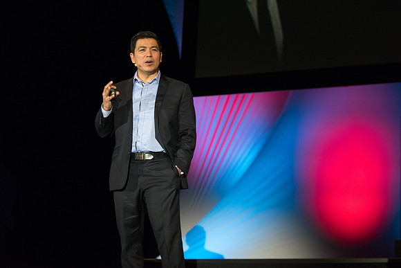 Carlos Carrasco, a product marketing manager for Microsoft, speaks at Power to Become. Spring 2017