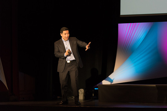 Carlos Carrasco, a product marketing manager for Microsoft, speaks at Power to Become. Spring 2017