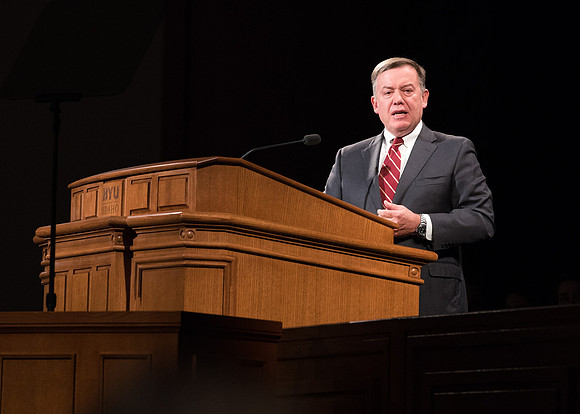Michael Crow, president of Arizona State University, speaks at Devotional. 2017