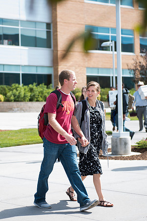 Students walk to the first devotional of the semester.