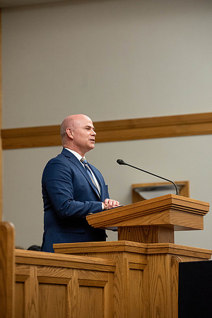 Daniel Balls, Lead Data Analyst at BYU-Idaho, addresses the students during summer session at the weekly Devotional.