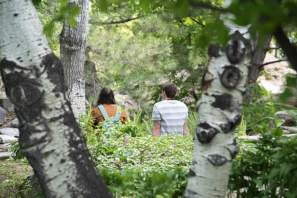 Students in the Ricks Gardens on campus.