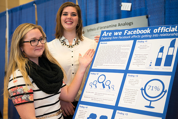 Students present their projects for the Student Research and Creative Works Conference.