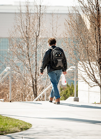 Students walk around BYUI campus on their first day of classes for the Spring 2021 semester.