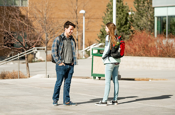 Students walk around BYUI campus on their first day of classes for the Spring 2021 semester.