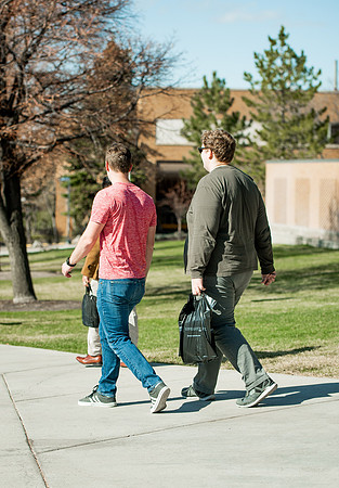 Students walk around BYUI campus on their first day of classes for the Spring 2021 semester.