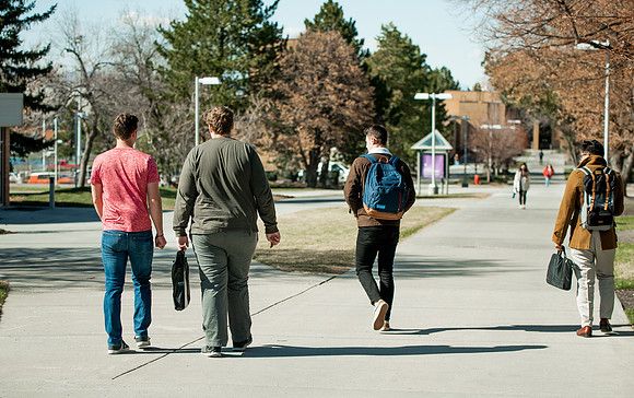 Students walk around BYUI campus on their first day of classes for the Spring 2021 semester.
