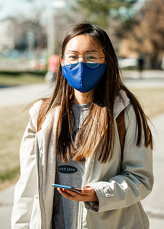 Students walk around BYUI campus on their first day of classes for the Spring 2021 semester.