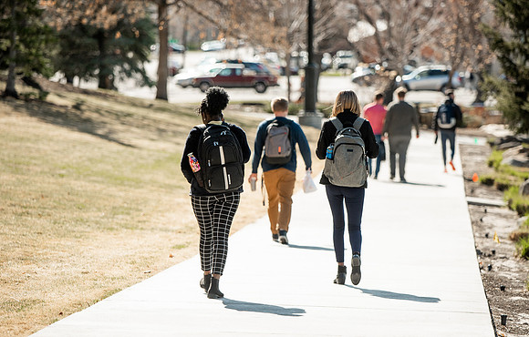 Students walk around BYUI campus on their first day of classes for the Spring 2021 semester.