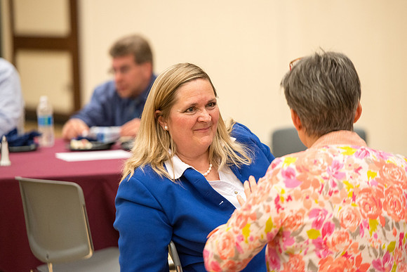 Alan Wilkins, Director of the Faculty Center at BYU gives a presentation during a faculty luncheon.