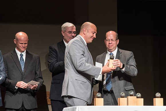 BYU-Idaho faculty are shown apprceiation at a banquet.