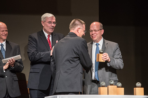 BYU-Idaho faculty are shown apprceiation at a banquet.