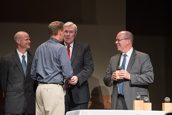 BYU-Idaho faculty are shown apprceiation at a banquet.